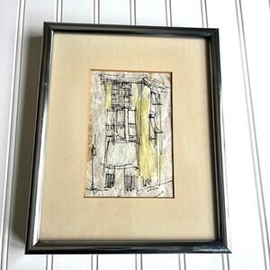 Original Abstract Art Architectural Sketch Mix Media texture paper vintage